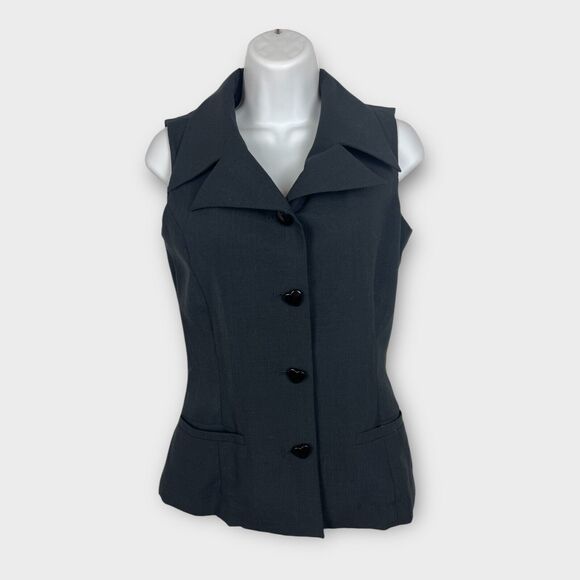 90s Y2K Cocorita Gerolamo Black Preppy Collared Suit Vest Heart Buttons 0 XXS - Picture 1 of 9